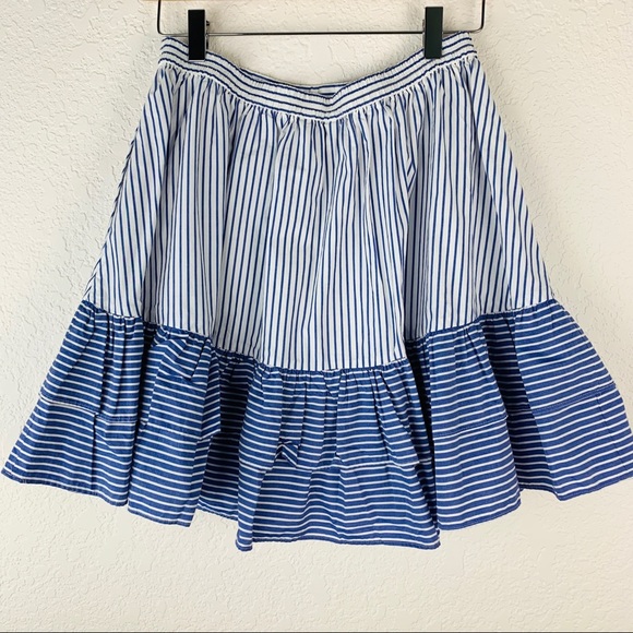J. Crew Blue Striped Ruffle Skirt Sz 4 - Picture 5 of 7